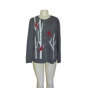 New w Tags, Christopher & Banks Gray Cardinal Birds Cardigan SZ M